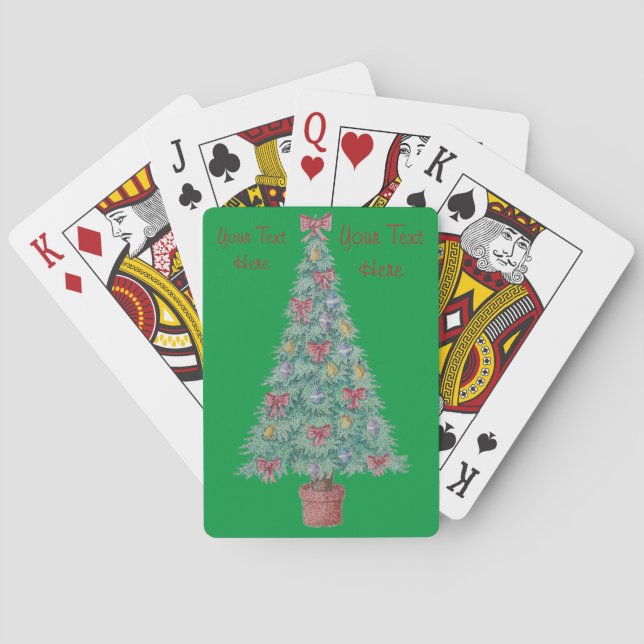 Christmas tree with decorations red bows bells  poker cards (Back)