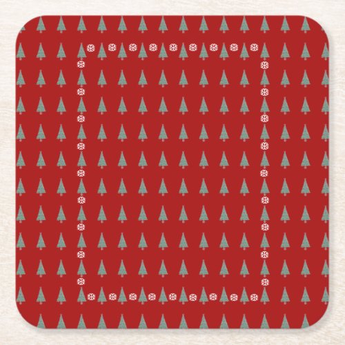 Christmas tree with decorations red bows bells square paper coaster