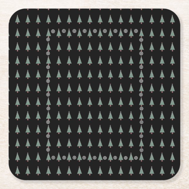 Christmas tree with decorations red bows bells square paper coaster (Front)