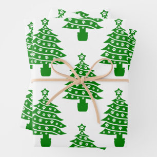 Christmas Tree With Dog Paw Prints Wrapping Paper Sheets