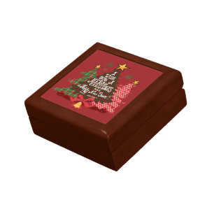 Christmas tree with fabric and ribbon gift box