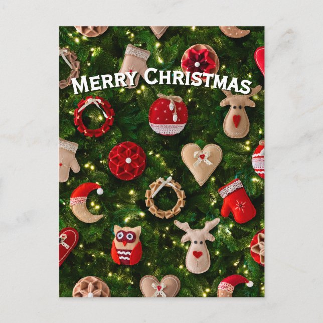 Christmas tree with felt toys holiday postcard (Front)