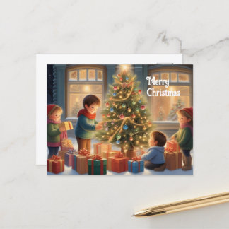 Christmas Tree with Gifts and Children's Joy  Postcard