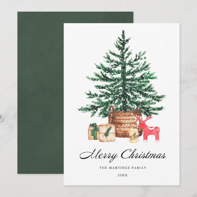 Christmas Tree with Gifts Calligraphy Holiday Card (Front/Back)