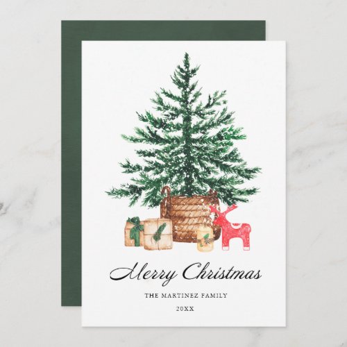Christmas Tree with Gifts Calligraphy Holiday Card