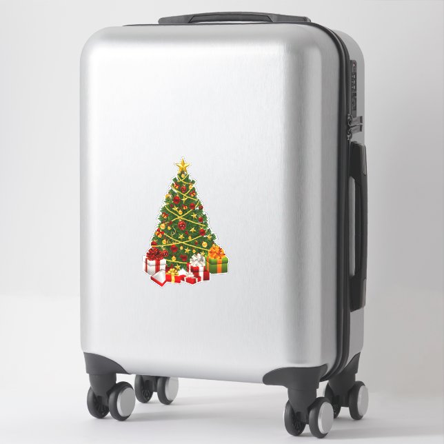Christmas Tree With Gifts Custom-Cut Vinyl Sticker (Suitcase)