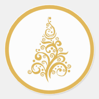 Christmas tree with gold swirls sticker