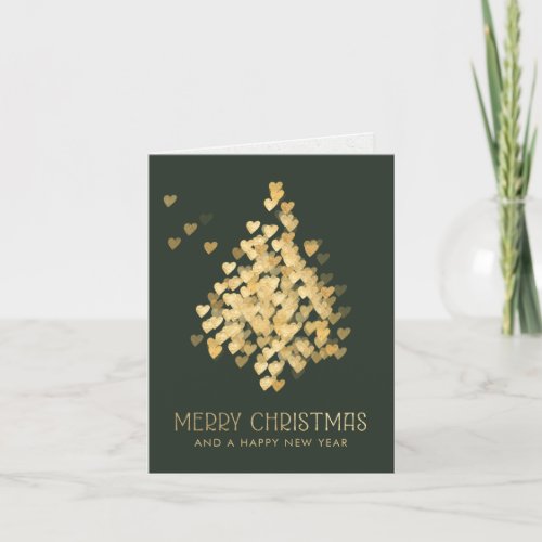 Christmas Tree with Golden Hearts Business Holiday Card