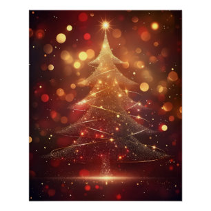 Christmas tree with golden swirls digital art  poster