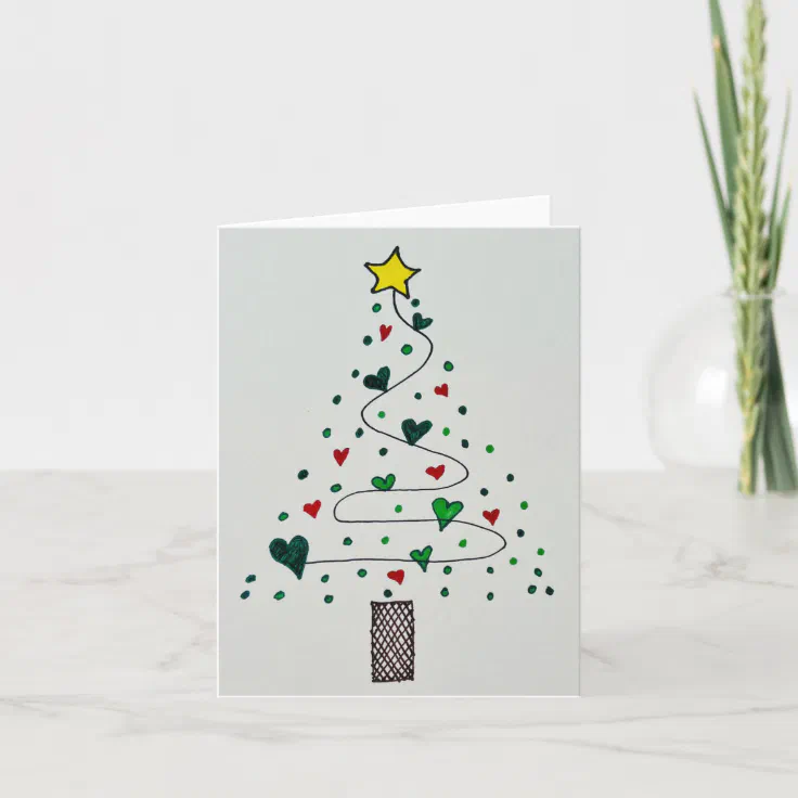 Christmas Tree with Hearts Card | Zazzle