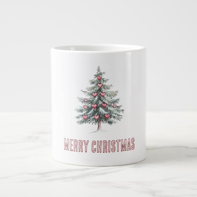 Christmas Tree with Hearts Giant Coffee Mug (Front)