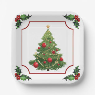 Christmas Tree with Holly Paper Plates