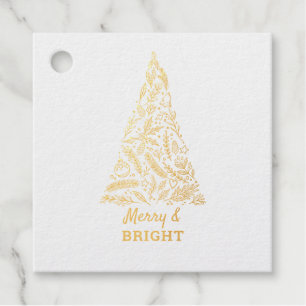 Christmas Tree with Merry and Bright in Gold Foil Favor Tags