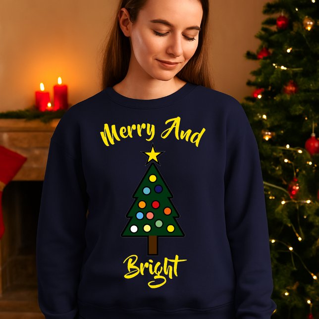 Christmas Tree With Merry & Bright Lights Template Sweatshirt (Creator Uploaded)