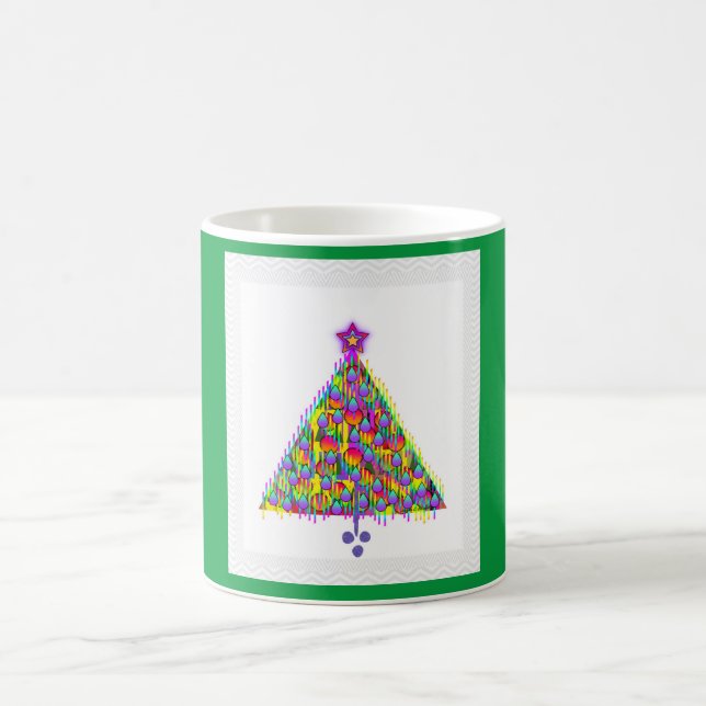 CHRISTMAS TREE WITH ORNAMENTS Green  Coffee Mug (Center)