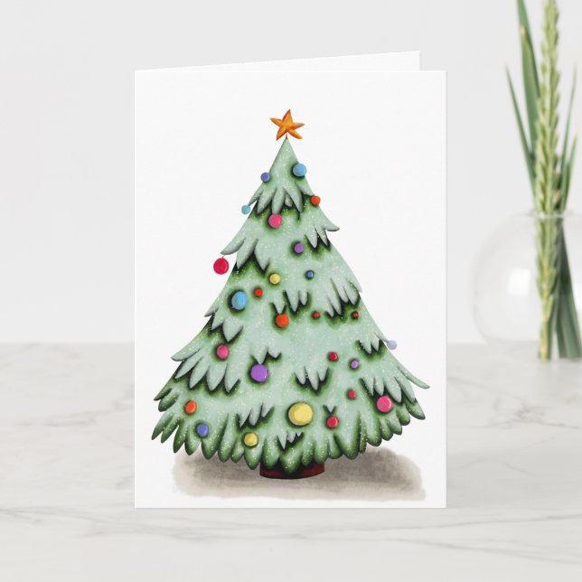 Christmas Tree with Ornaments Illustrated Holiday Card (Front)