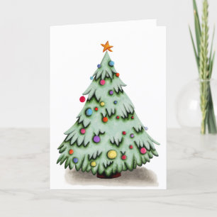 Christmas Tree with Ornaments Illustrated Holiday Card