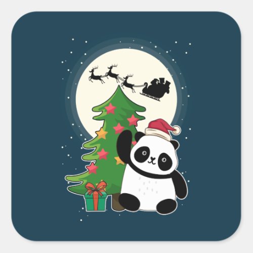 Christmas Tree With Panda Christmas Gift Square Sticker