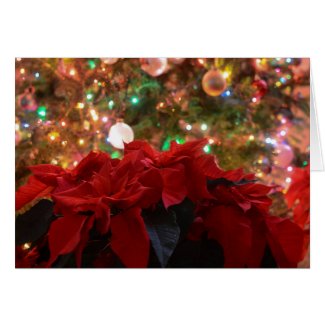 Christmas Tree with Poinsettias Greeting Card