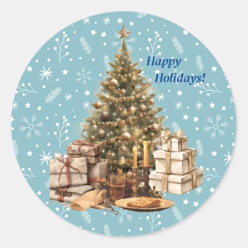 Christmas Tree With Presents Candles Cookies Classic Round Sticker