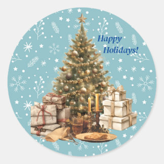 Christmas Tree With Presents, Candles, Cookies Classic Round Sticker