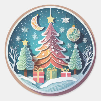 Christmas Tree with Presents Classic Round Sticker