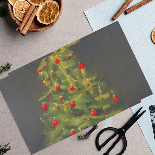 Christmas Tree With Red Baubles On Dark Gray Tissue Paper (Creator Uploaded)