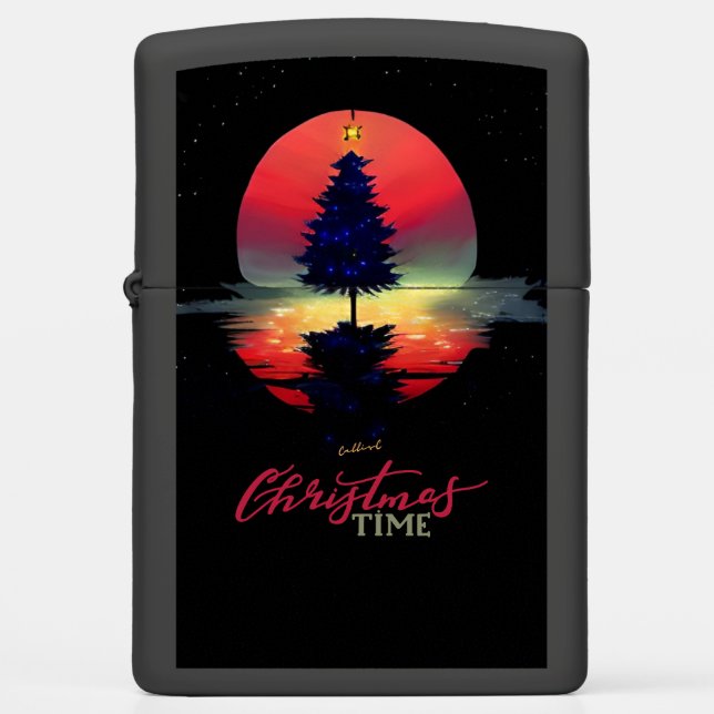 Christmas tree with red moon  T-Shirt Zippo Lighter (Front)