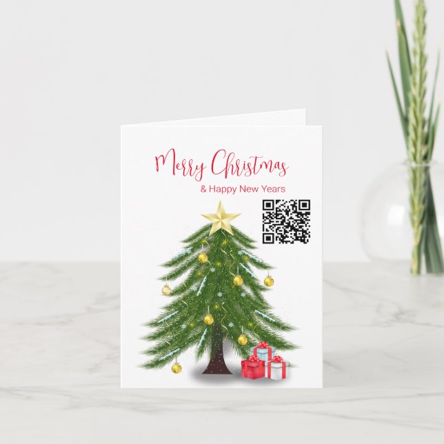 Christmas  tree with Red present Holiday Card (Front)