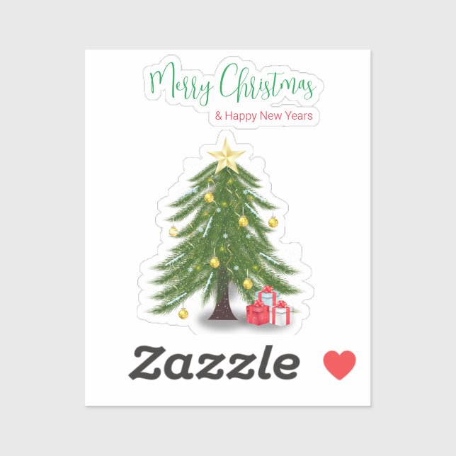 Christmas tree with Red present  Square Sticker (Sheet)