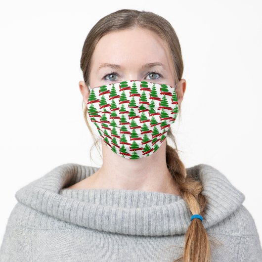 Christmas Tree with Red Ribbon Adult Cloth Face Mask (Worn)