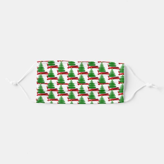 Christmas Tree with Red Ribbon Adult Cloth Face Mask (Front, Folded)