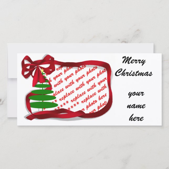 Christmas Tree with Red Ribbon Holiday Card (Front)
