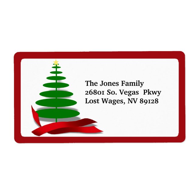 Christmas Tree with Red Ribbon Label (Front)