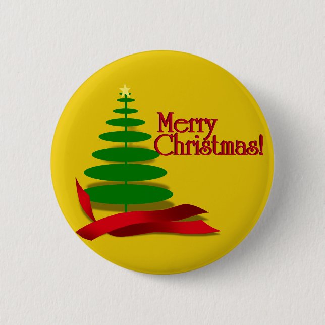 Christmas Tree with Red Ribbon Pinback Button (Front)