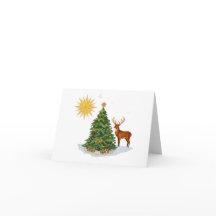 Christmas Tree with Reindeer Gifts and Golden Star