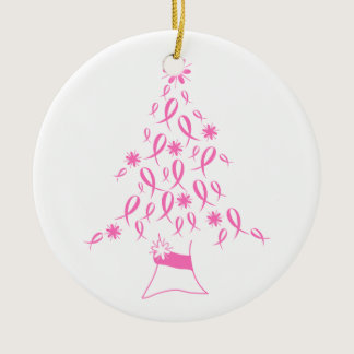 Christmas Tree with Ribbons Breast Cancer Ceramic Ornament
