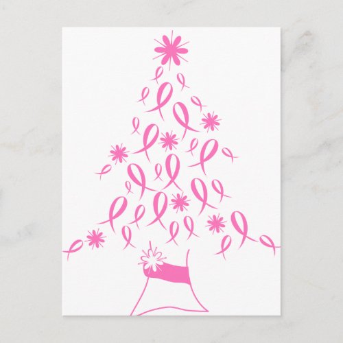 Christmas Tree with Ribbons Breast Cancer Holiday Postcard