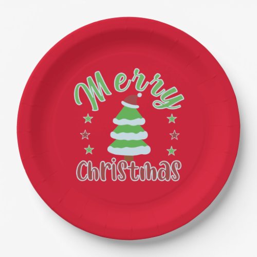 Christmas tree with Santa hat Paper Plates