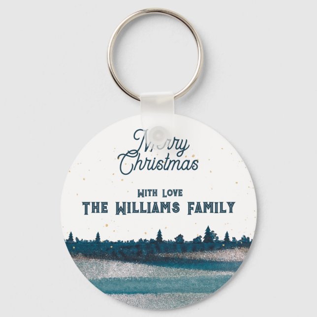 Christmas Tree with Snow Merry Christmas  Keychain (Front)