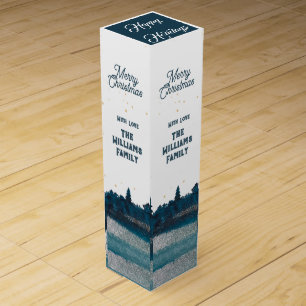 Christmas Tree with Snow Merry Christmas Wine Box