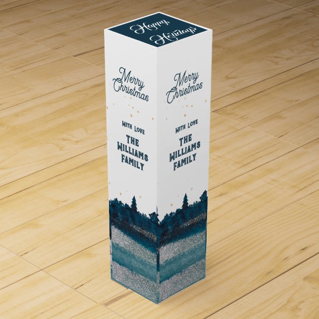 Christmas Tree with Snow Merry Christmas Wine Box (Front)