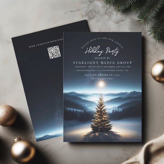 Christmas tree with star invitation (Christmas/ holiday party invitation featuring a lighted tree and a shining star)