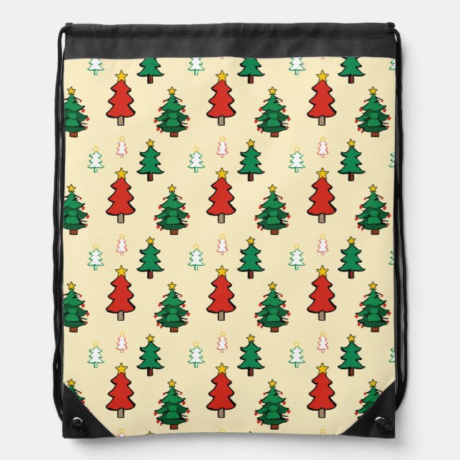 Christmas tree with star topper seamless pattern drawstring bag (Front)