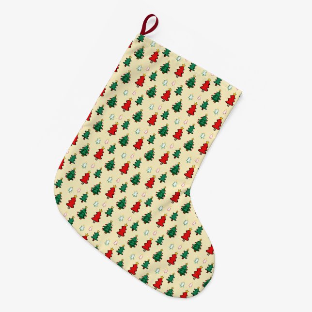 Christmas tree with star topper seamless pattern large christmas stocking (Front (Hanging))