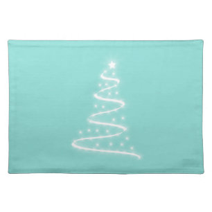Christmas Tree with Stars on Teal Cloth Placemat