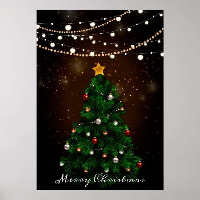 Christmas tree with string lights Poster (Front)
