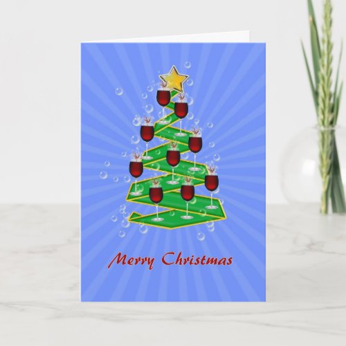 Christmas Tree with Wine Holiday Card