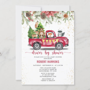 Christmas Tree Woodland Animal Drive Baby Shower Invitation