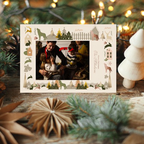 Christmas Tree Woodland Animals  Cozy Village Foil Holiday Card